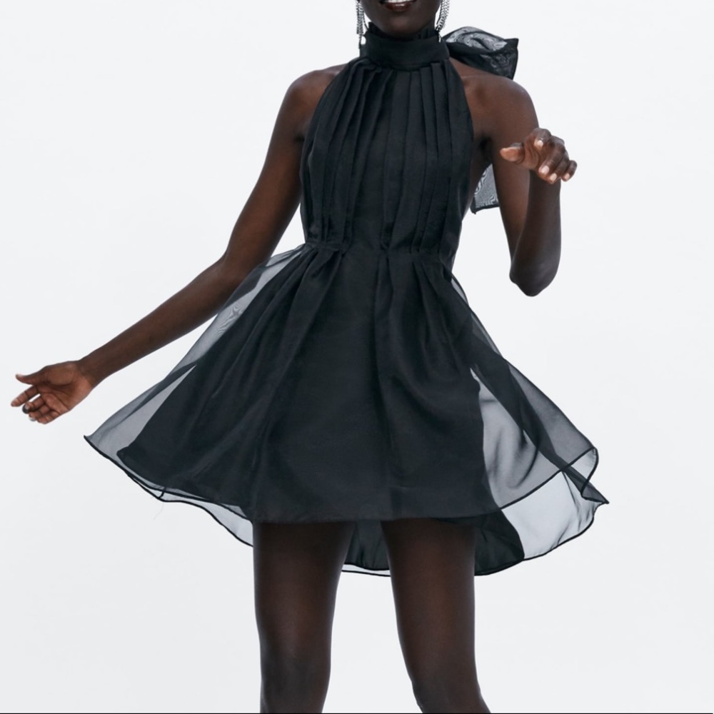 Zara mini organza dress in black